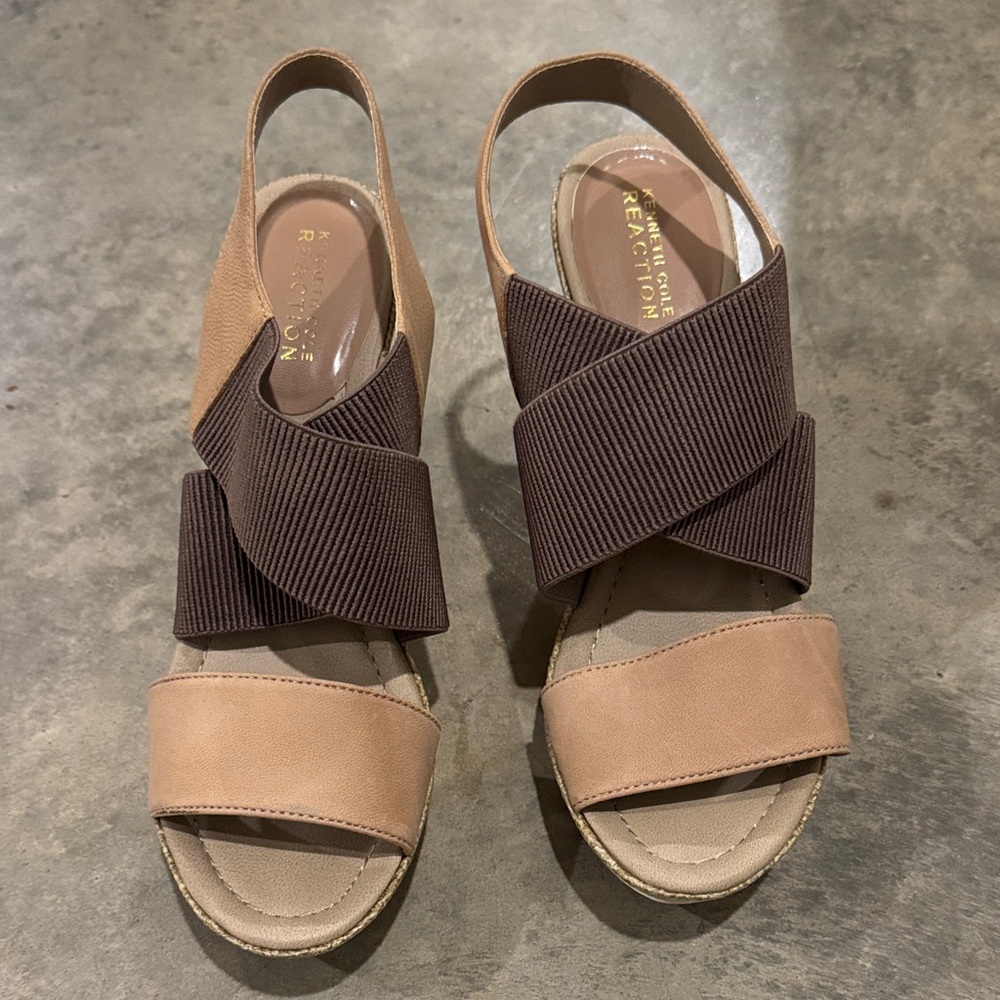 Kenneth Cole Reaction Tan and Brown Sandals with Chunky Heel